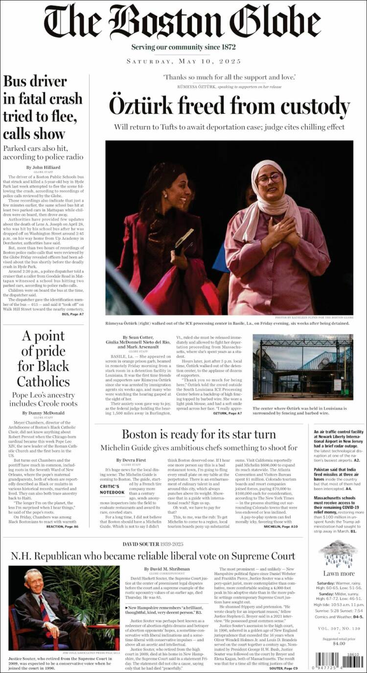 Portada de Boston Globe (USA)