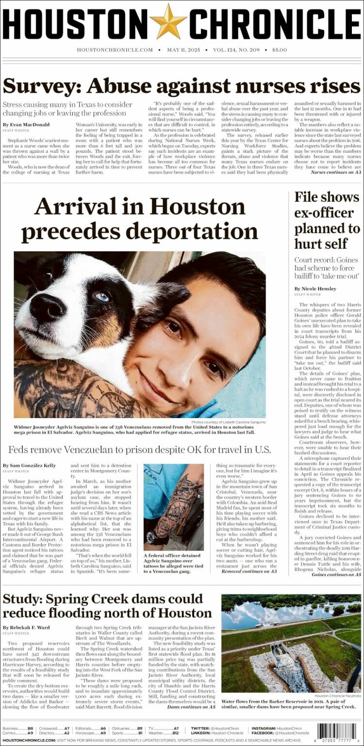 Portada de Houston Chronicle (USA)