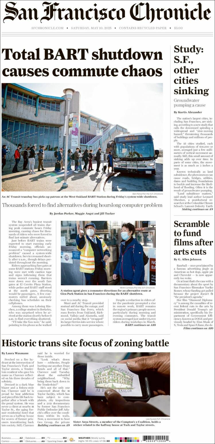 Portada de San Francisco Chronicle (USA)
