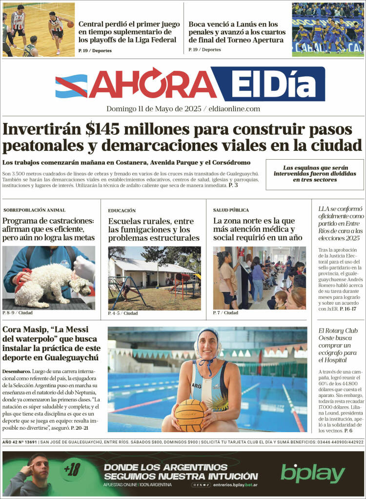 Portada de El Día de Gualeguaychú (Argentina)