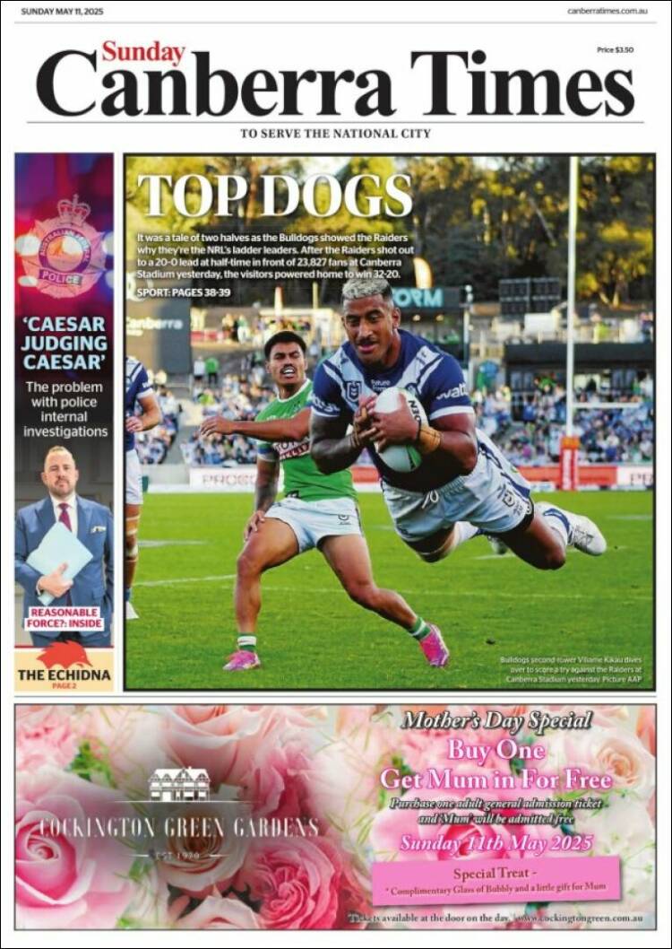 Portada de The Canberra Times (Australia)