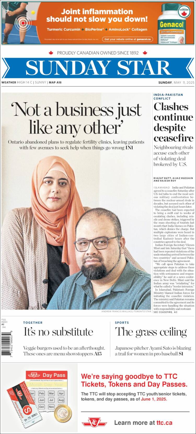 Portada de The Toronto Star (Canadá)