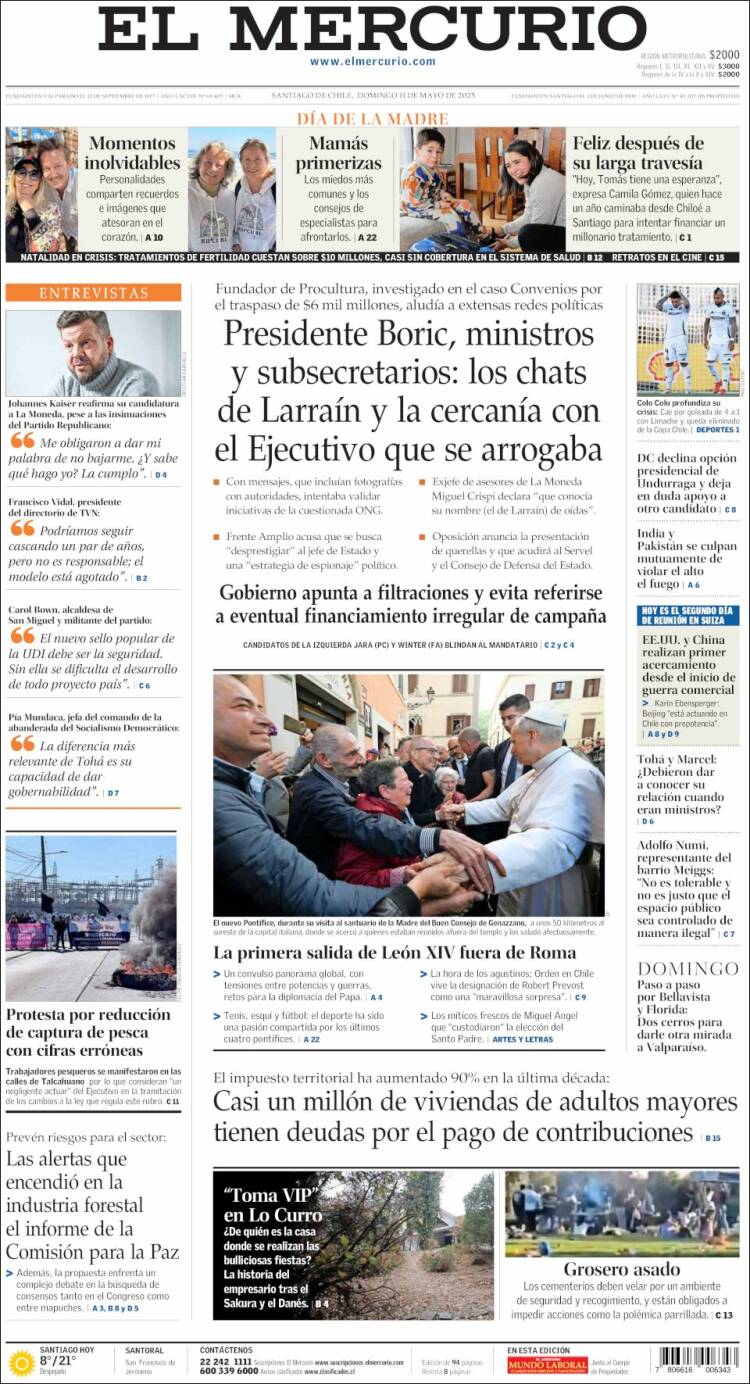 Portada de El Mercurio (Chile)