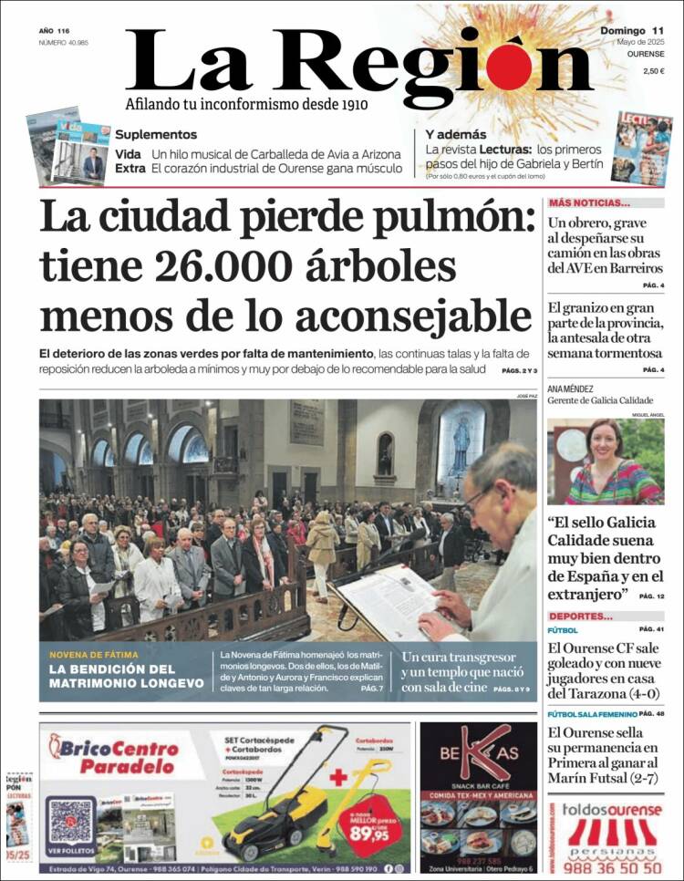 Portada de La Región de Ourense (España)