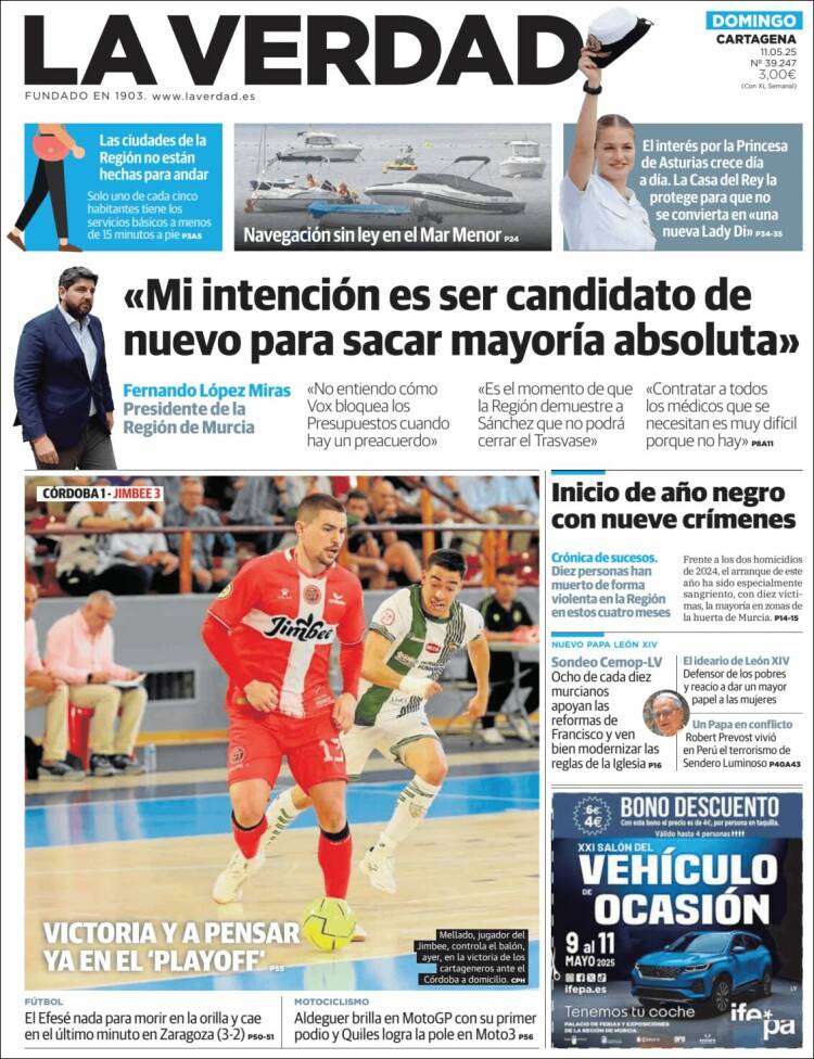 Portada de La Verdad de Cartagena (España)
