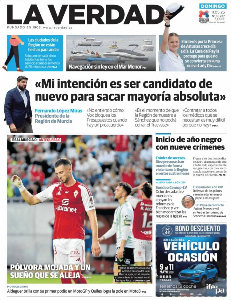 Portada de La Verdad de Murcia (España)