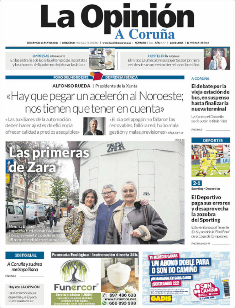 Portada de La Opinión de A Coruña (España)