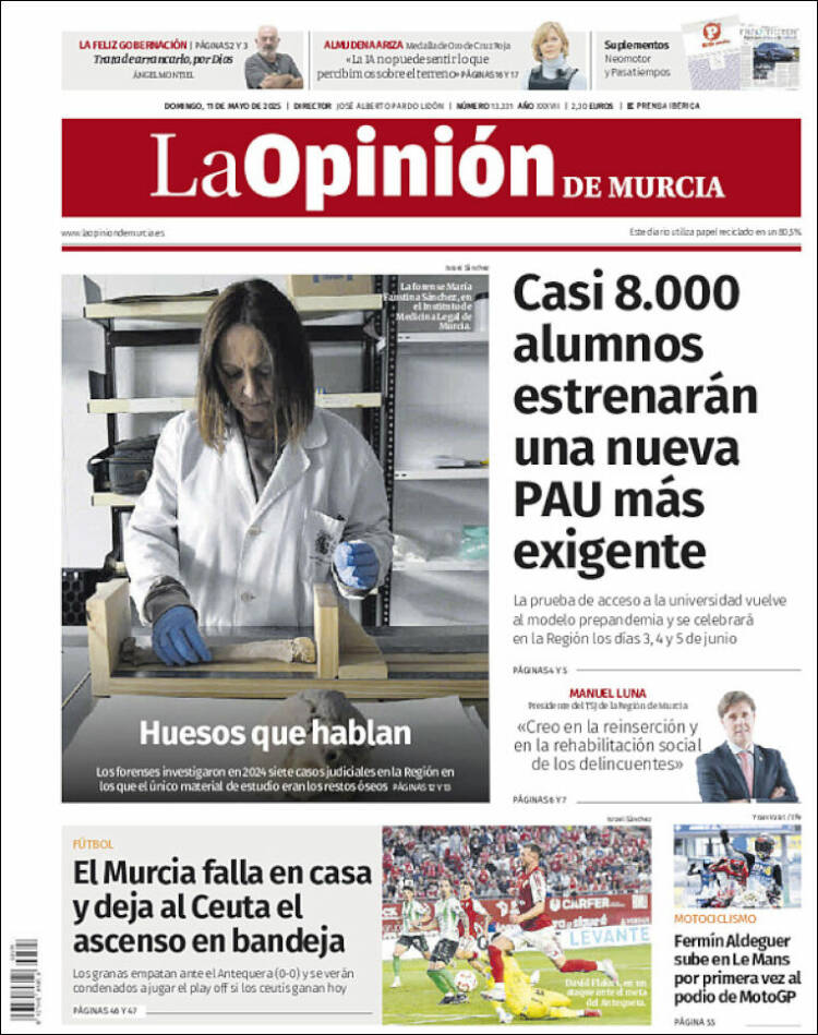 Portada de La Opinión de Murcia (España)
