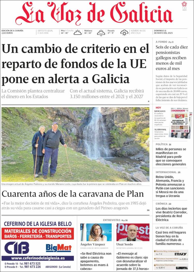 Portada de La Voz de Galicia (España)