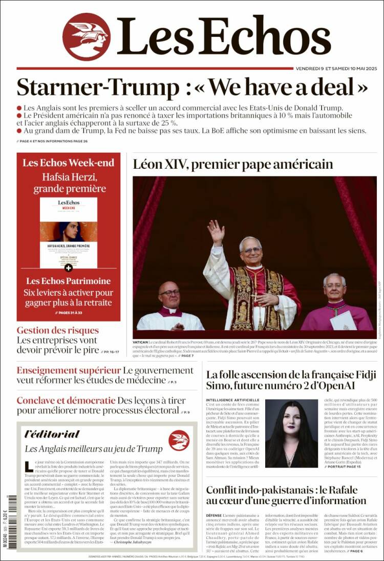 Portada de Les Echos (Francia)