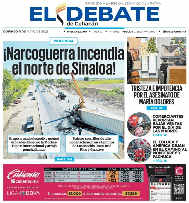 Portada de El Debate de Culiacán (México)