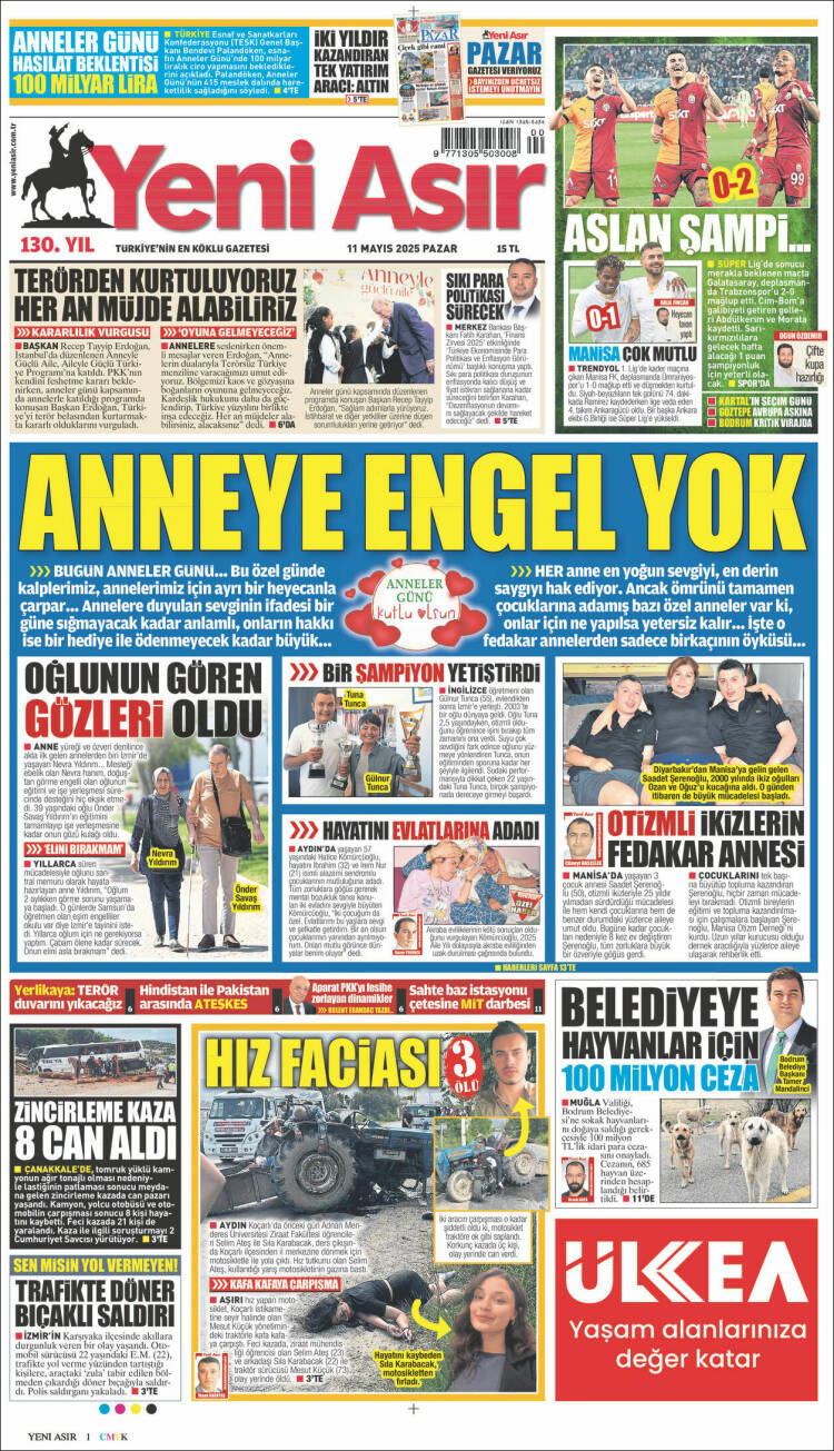 Portada de Yeni Asır (Turqu&iacute;a)