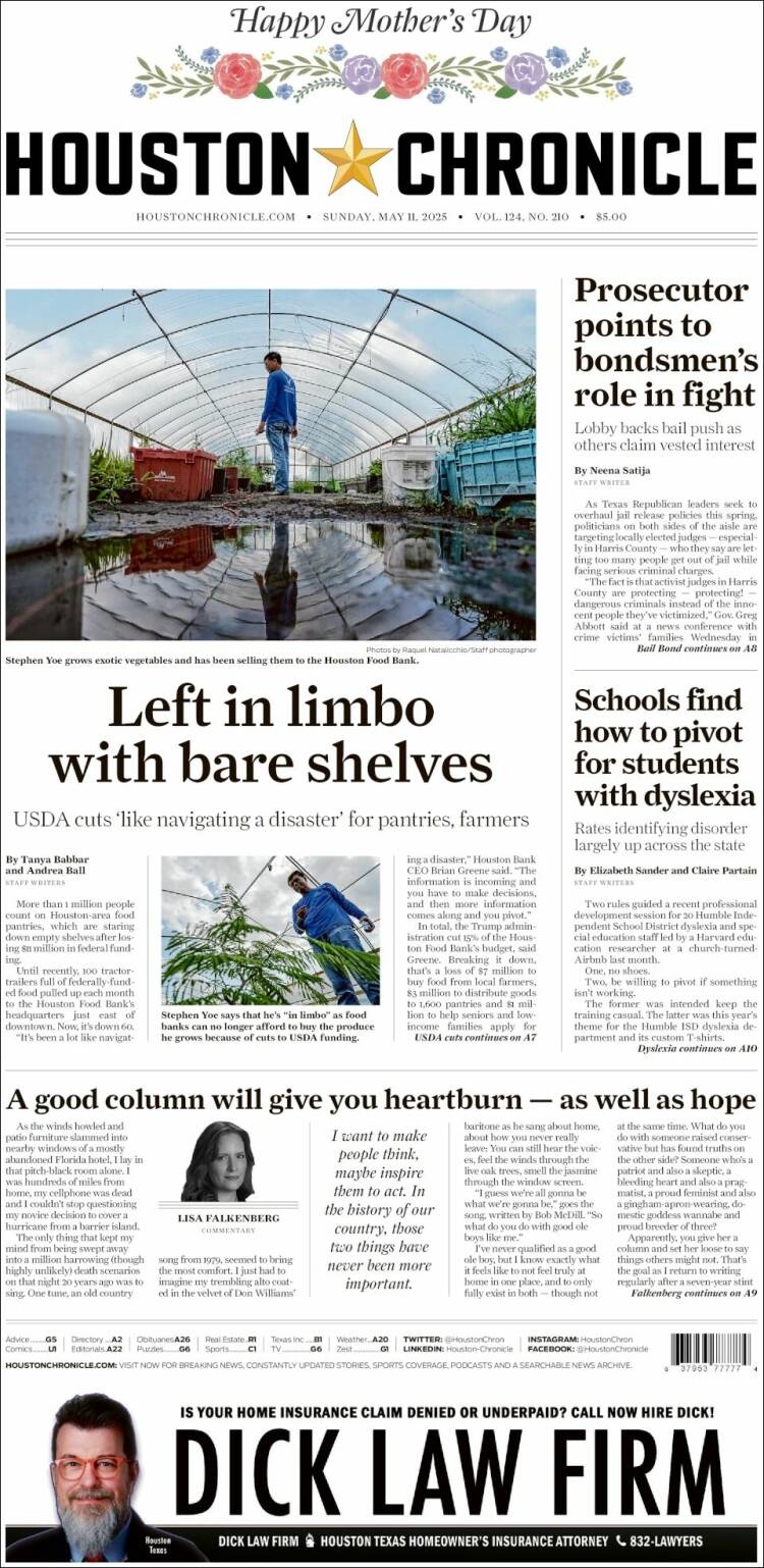 Portada de Houston Chronicle (USA)