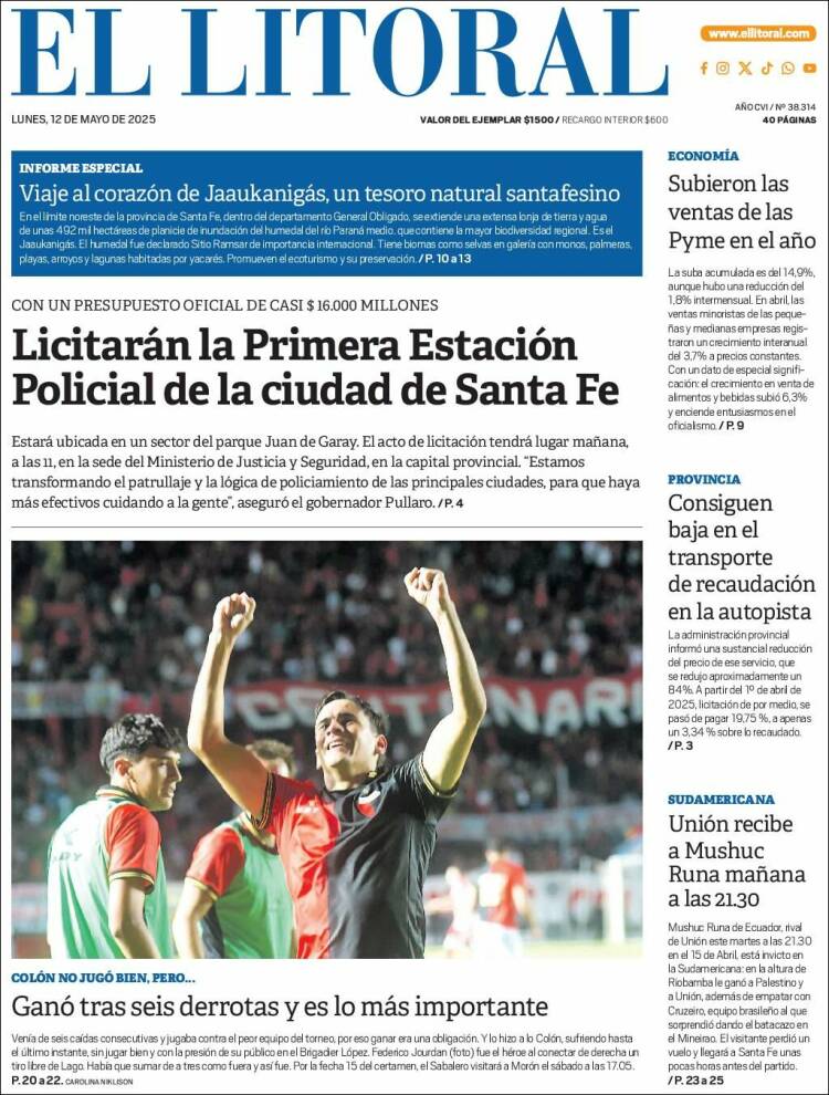 Portada de Diario El Litoral (Argentina)