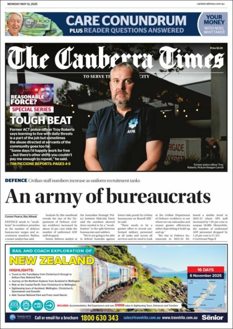 Portada de The Canberra Times (Australia)
