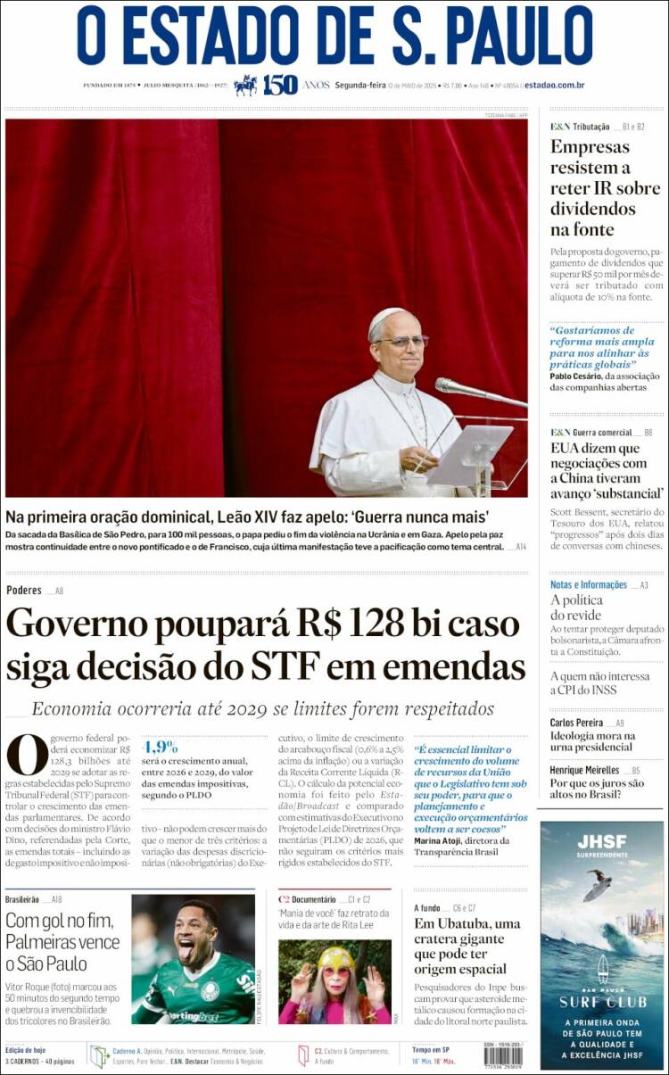 Portada de O Estado de São Paulo (Brasil)