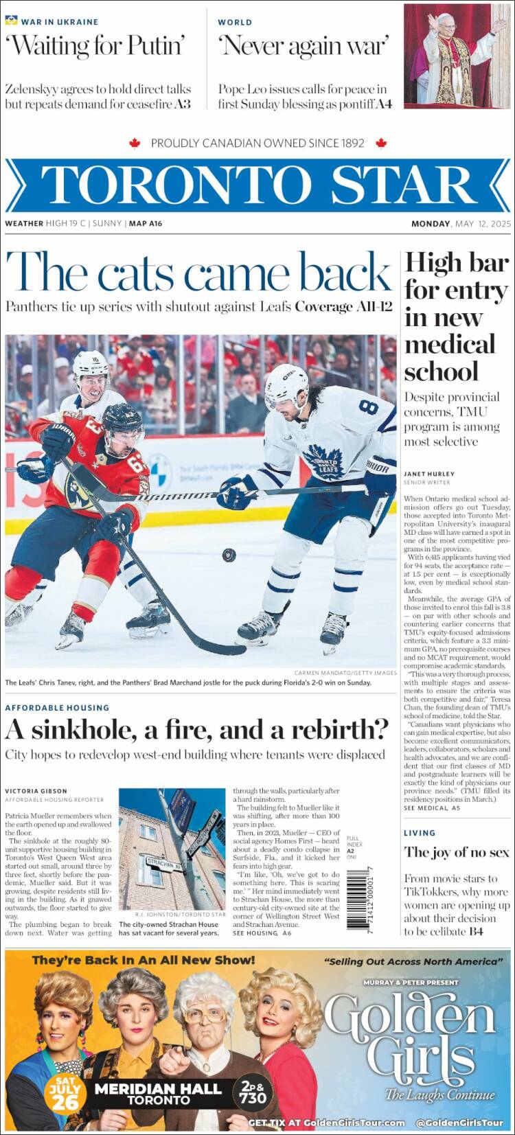 Portada de The Toronto Star (Canadá)