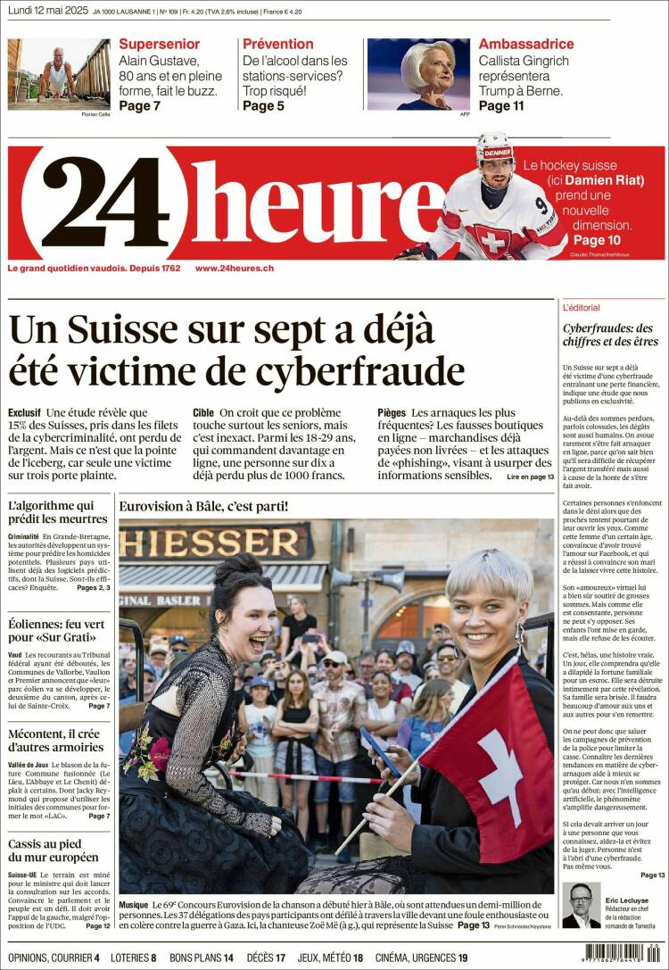 Portada de 24 Heures (Suiza)