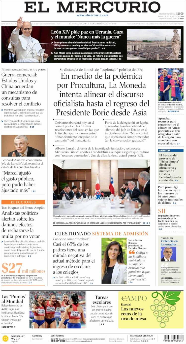 Portada de El Mercurio (Chile)