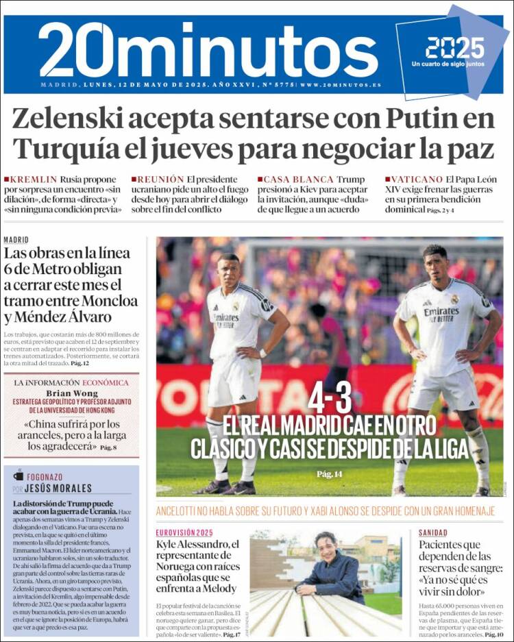 Portada de 20 Minutos - Madrid (España)