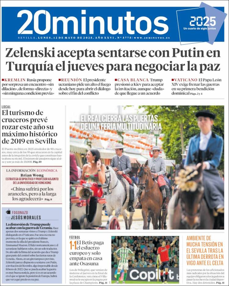 Portada de 20 Minutos - Sevilla (España)