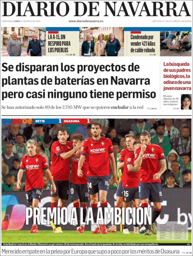 Portada de Diario de Navarra (España)