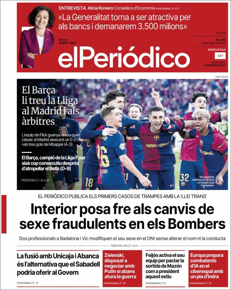 Portada de El Periódico de Catalunya (España)