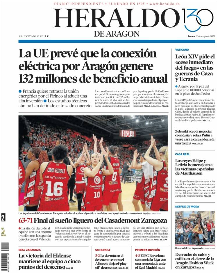 Portada de Heraldo de Aragón (España)