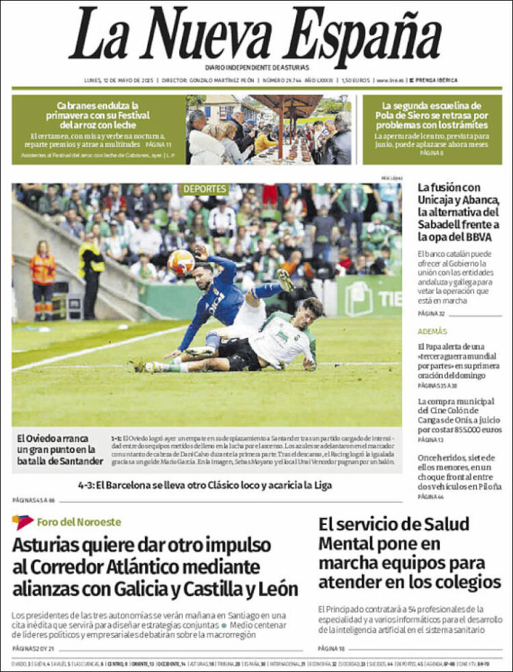 Portada de La Nueva España (España)