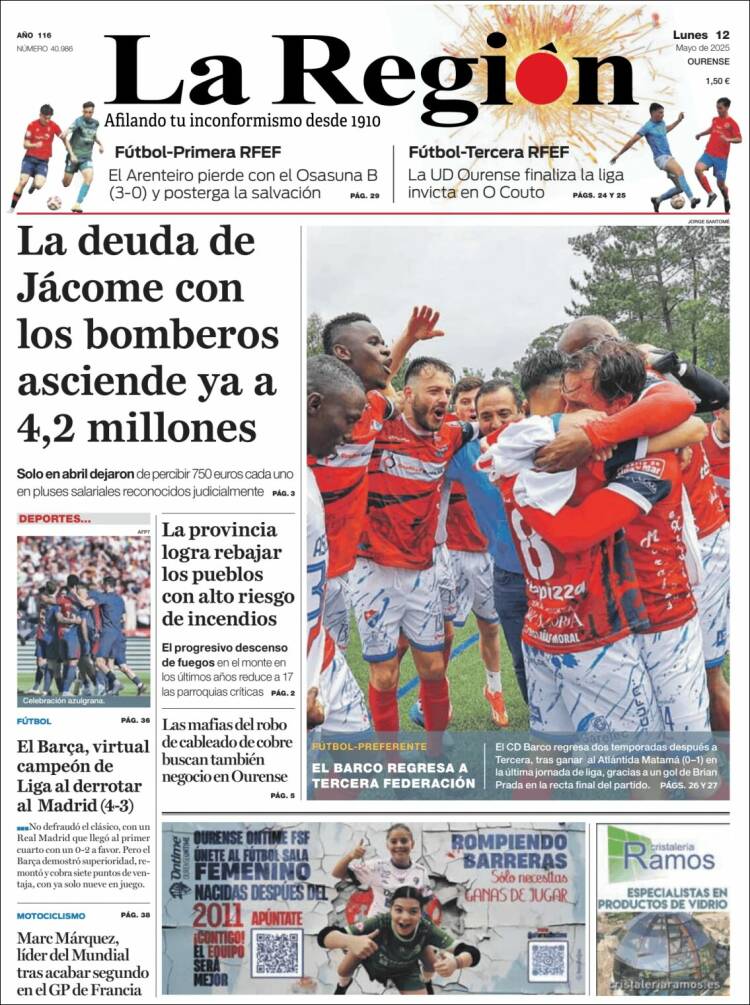 Portada de La Región de Ourense (España)