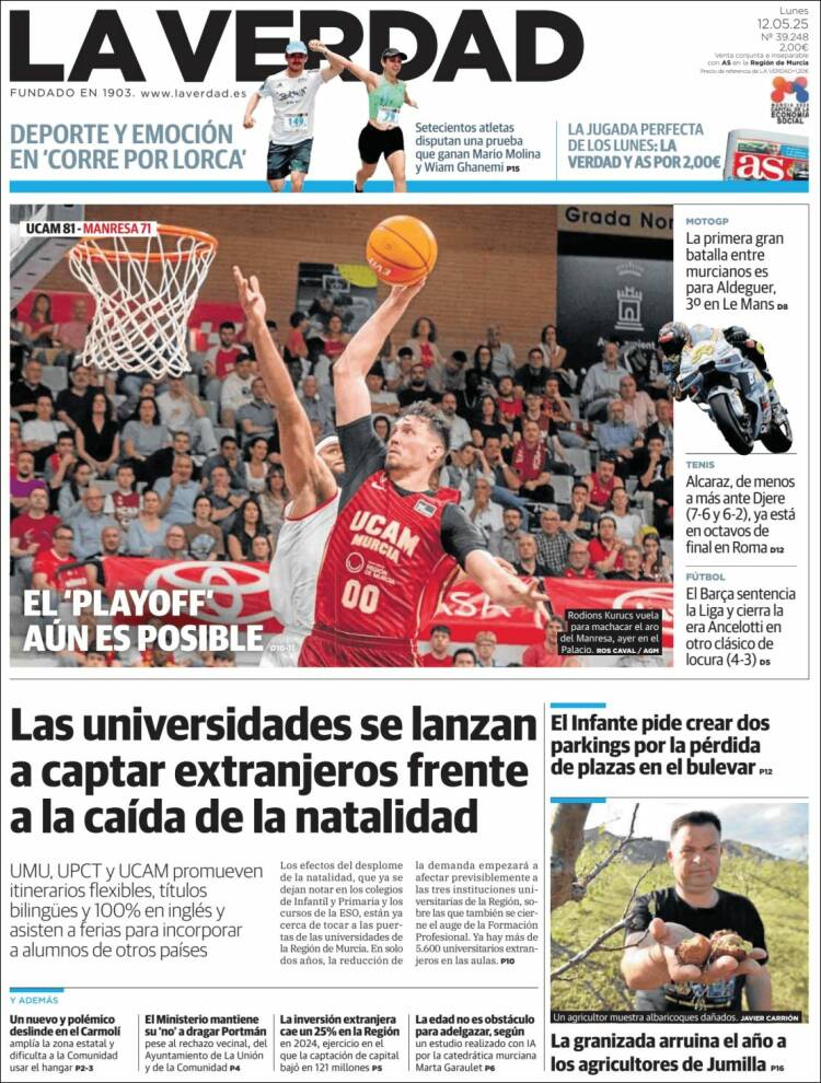 Portada de La Verdad de Murcia (España)
