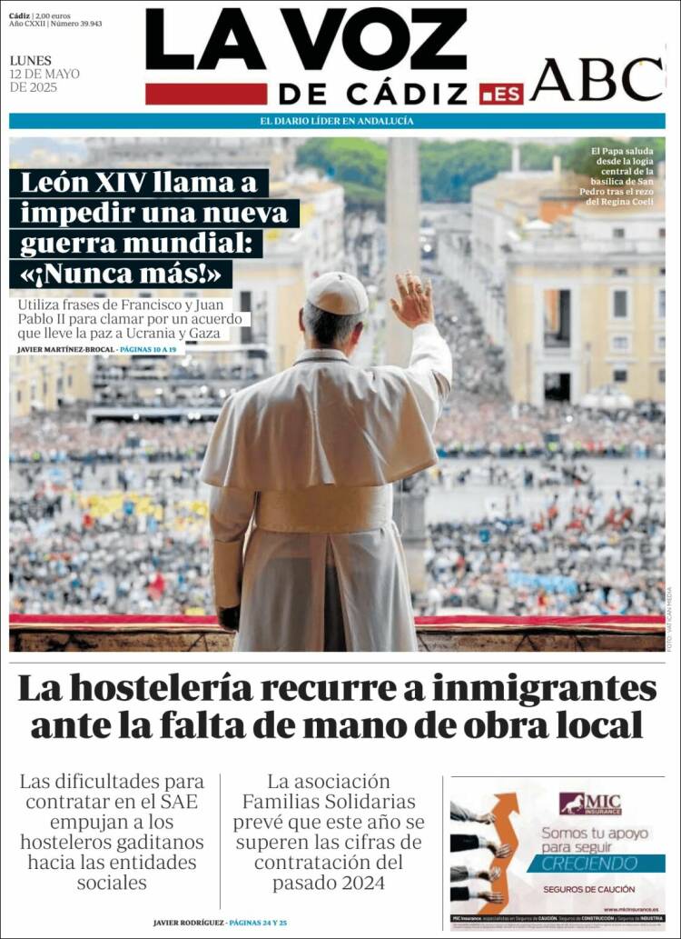 Portada de La Voz de Cádiz (España)
