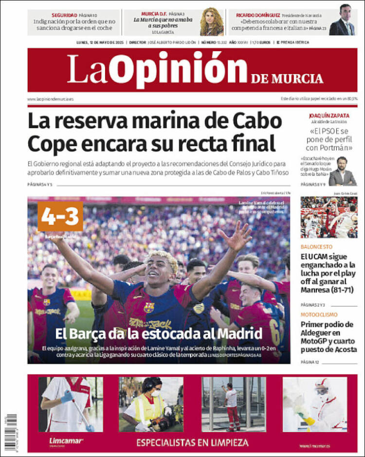 Portada de La Opinión de Murcia (España)