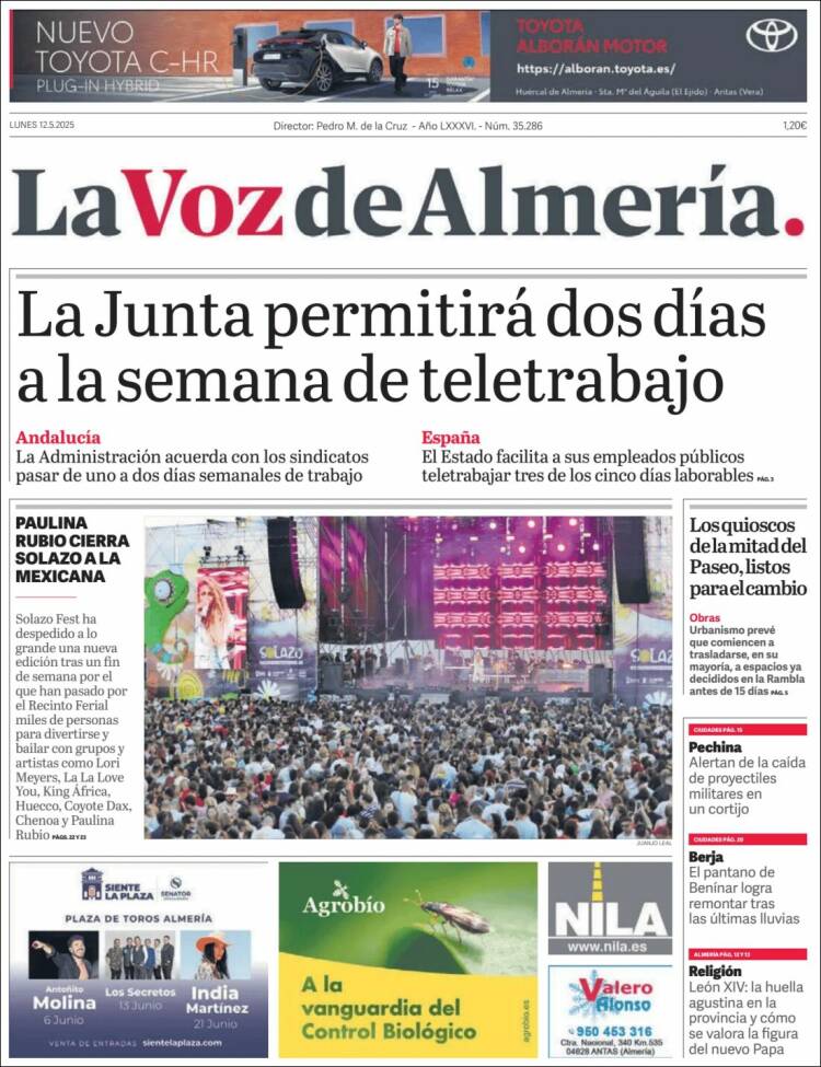 Portada de La Voz de Almería (España)