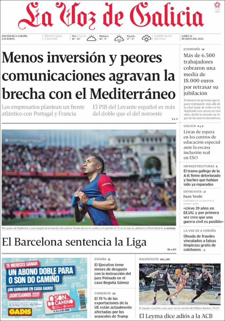 Portada de La Voz de Galicia (España)