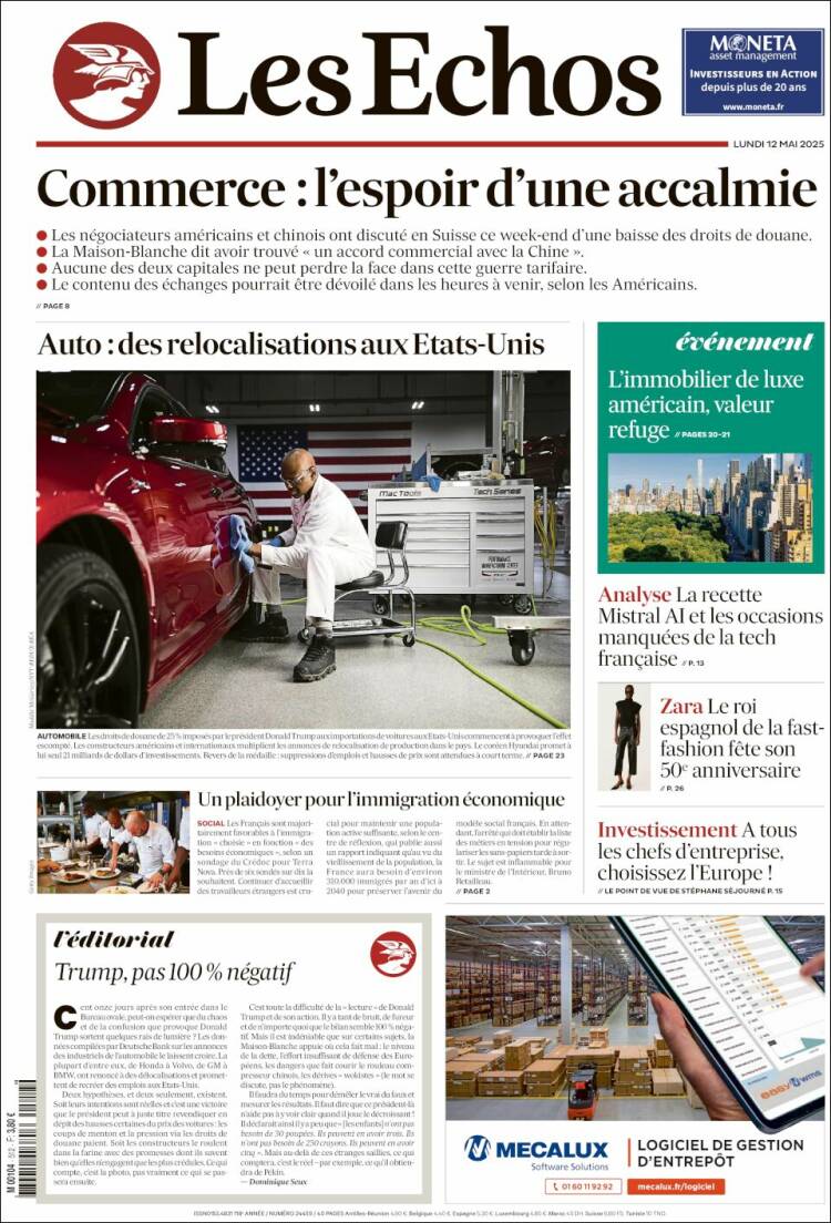 Portada de Les Echos (Francia)