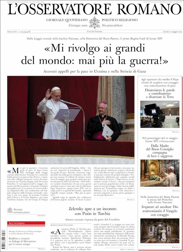 Portada de L'Osservatore Romano (Italia)