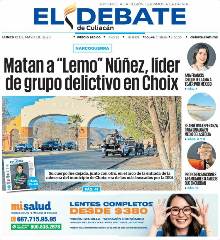 Portada de El Debate de Culiacán (México)