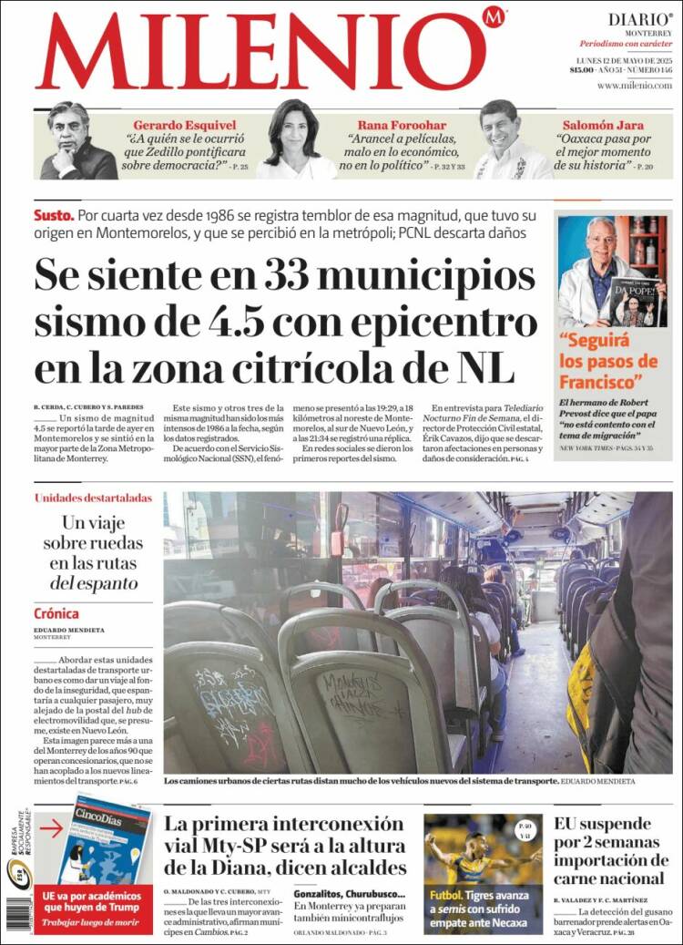 Portada de Milenio de Monterrey (México)