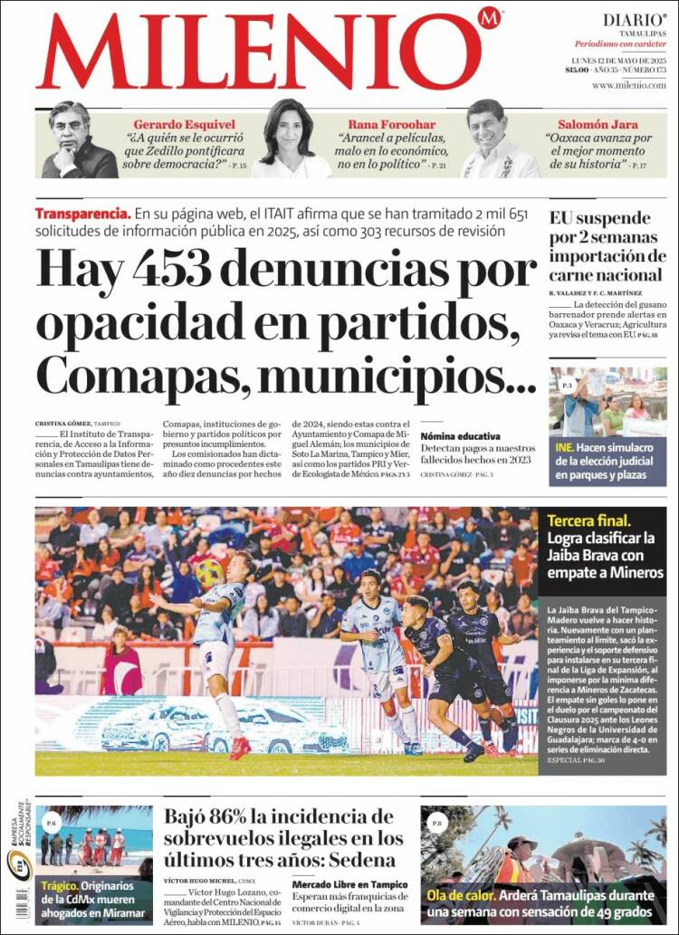 Portada de Milenio - Tamaulipas (México)