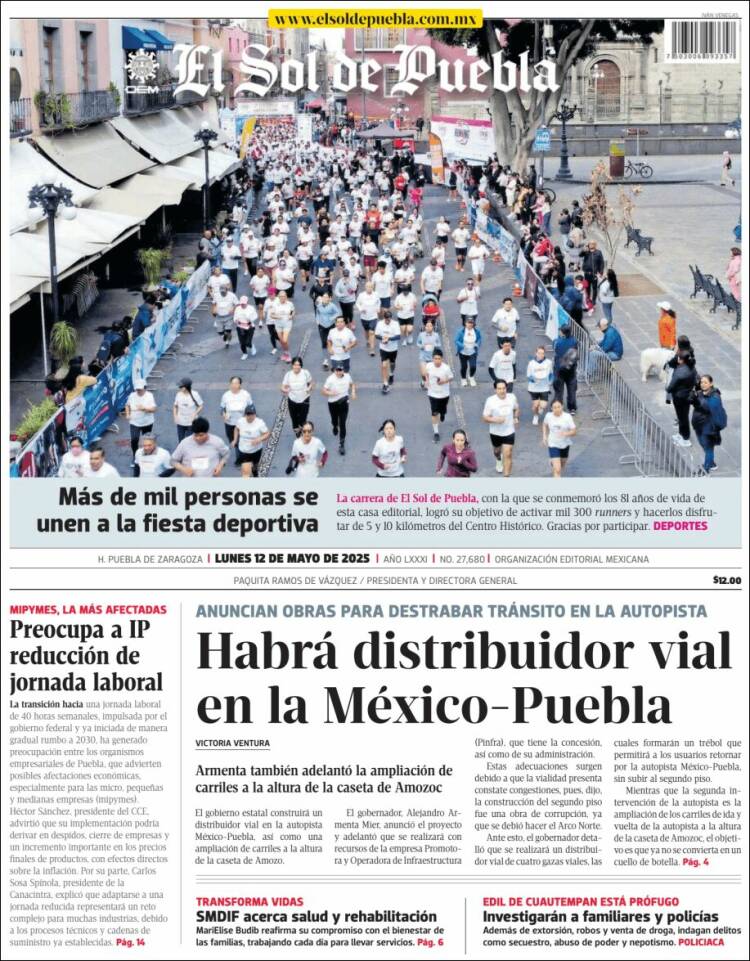 Portada de El Sol de Puebla (México)