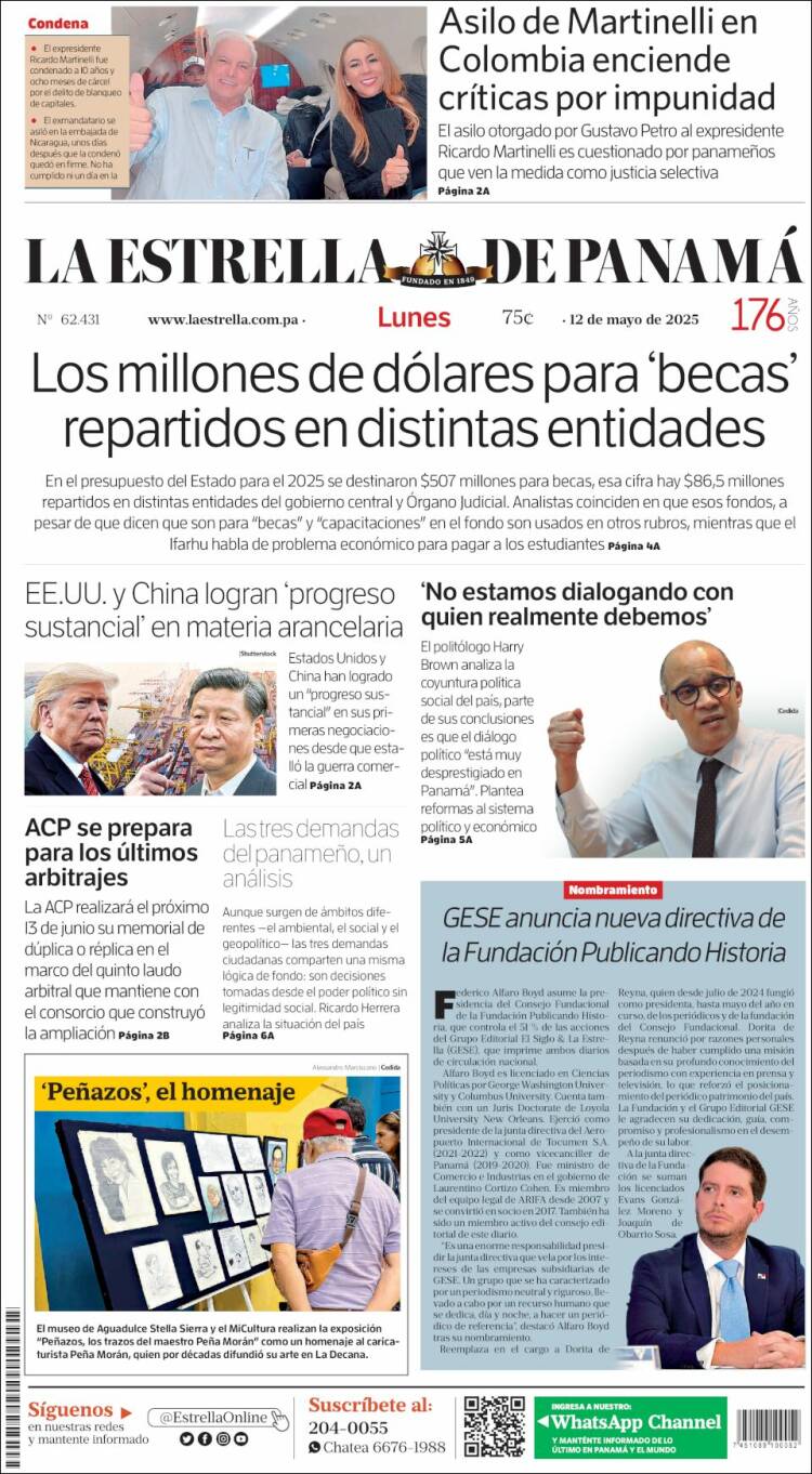 Portada de La Estrella de Panamá (Panam&aacute;)