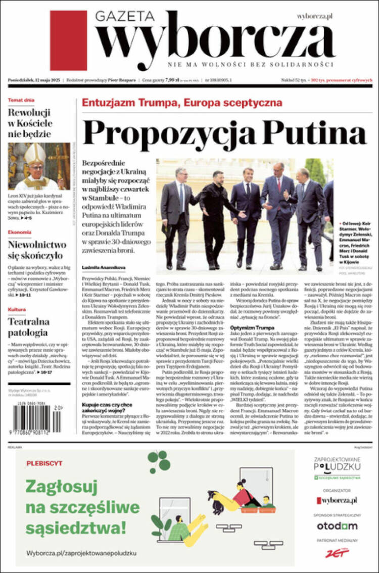 Portada de Gazeta Wyborcza (Polonia)