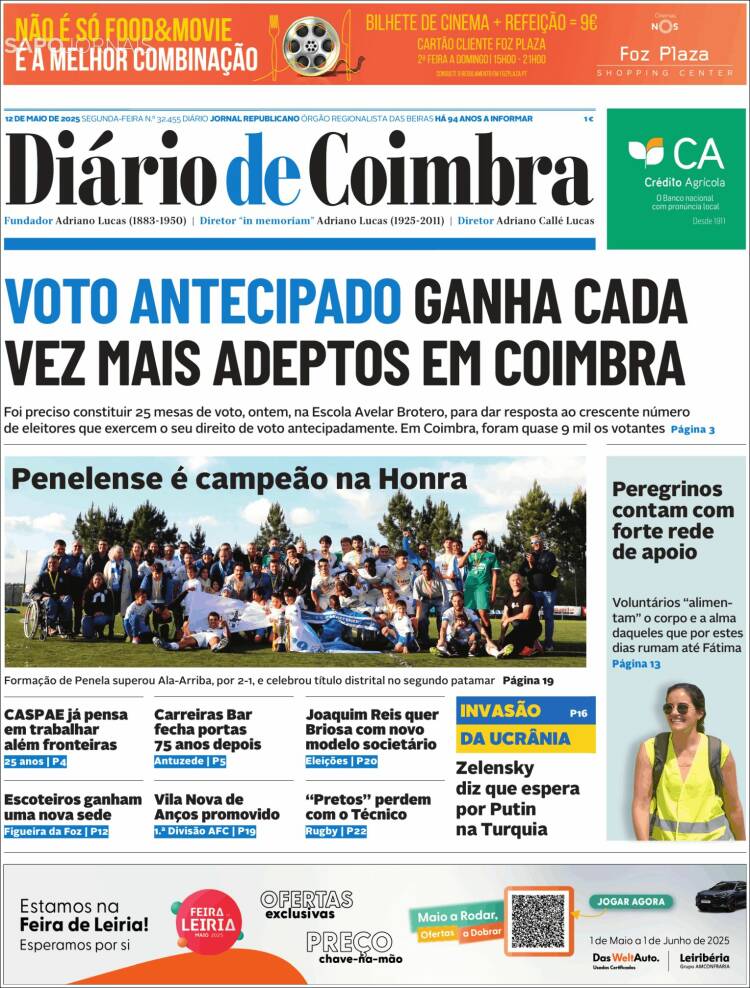 Portada de Diário de Coimbra (Portugal)