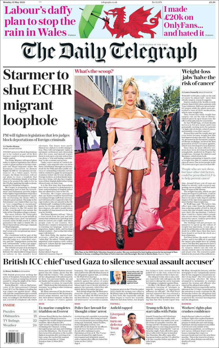 Portada de Daily Telegraph (Reino Unido)