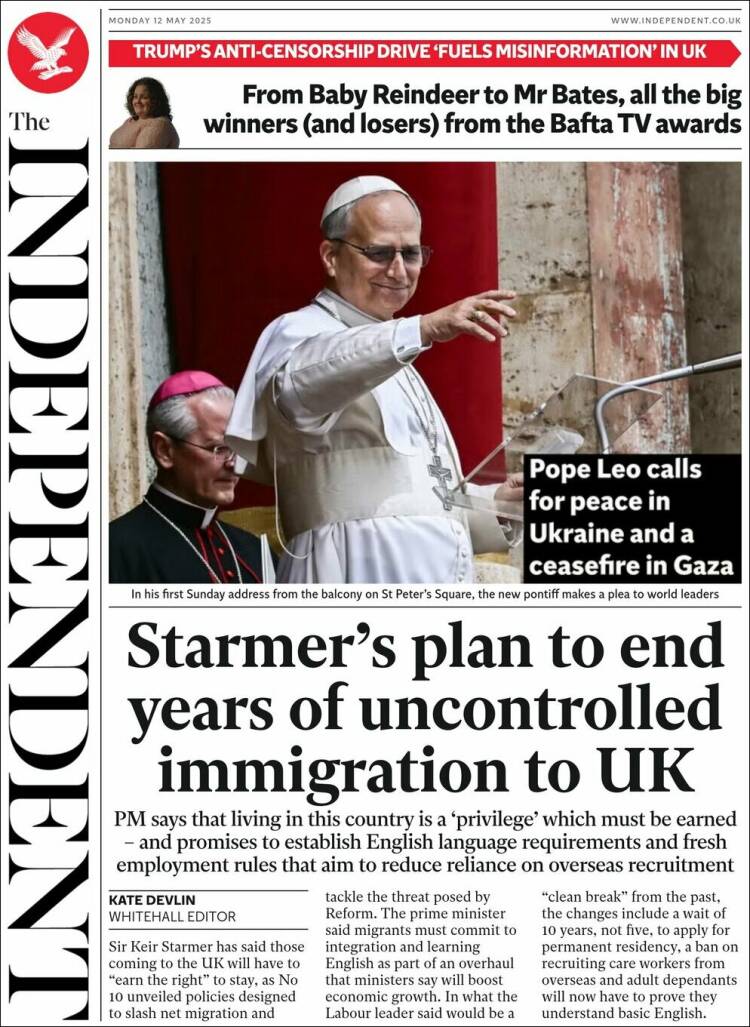 Portada de The Independent (Reino Unido)