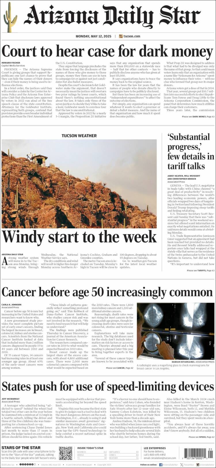 Portada de Arizona Daily Star (USA)