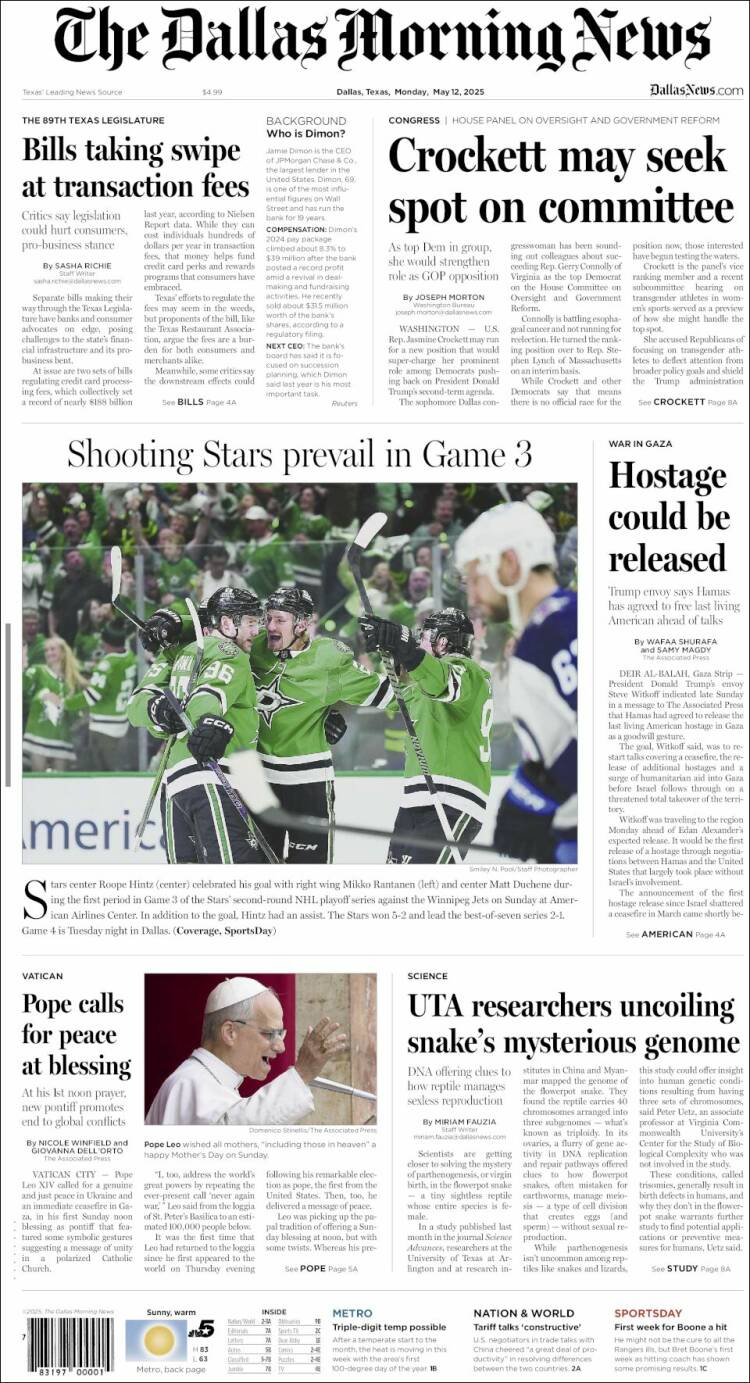 Portada de Dallas Morning News (USA)