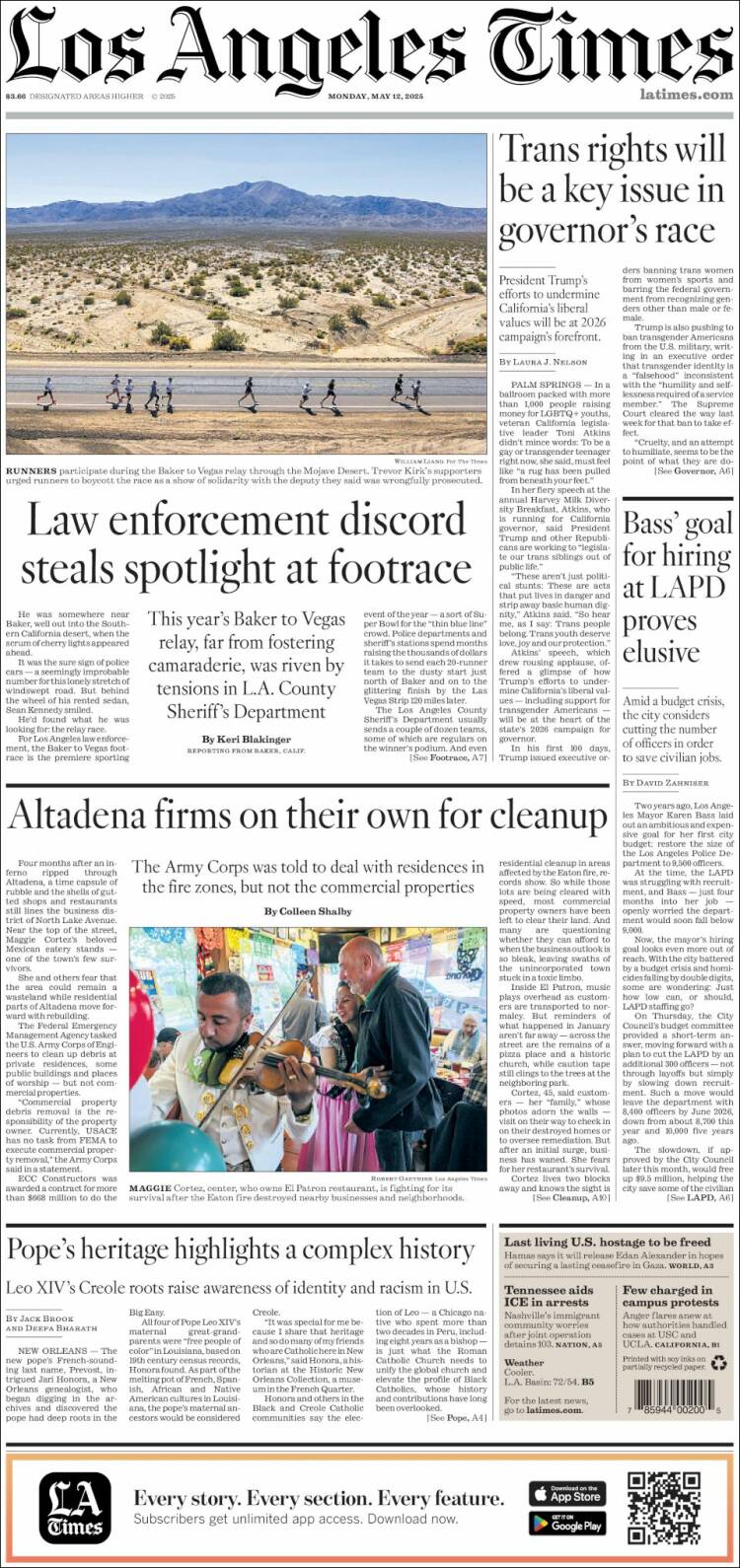 Portada de Los Angeles Times (USA)