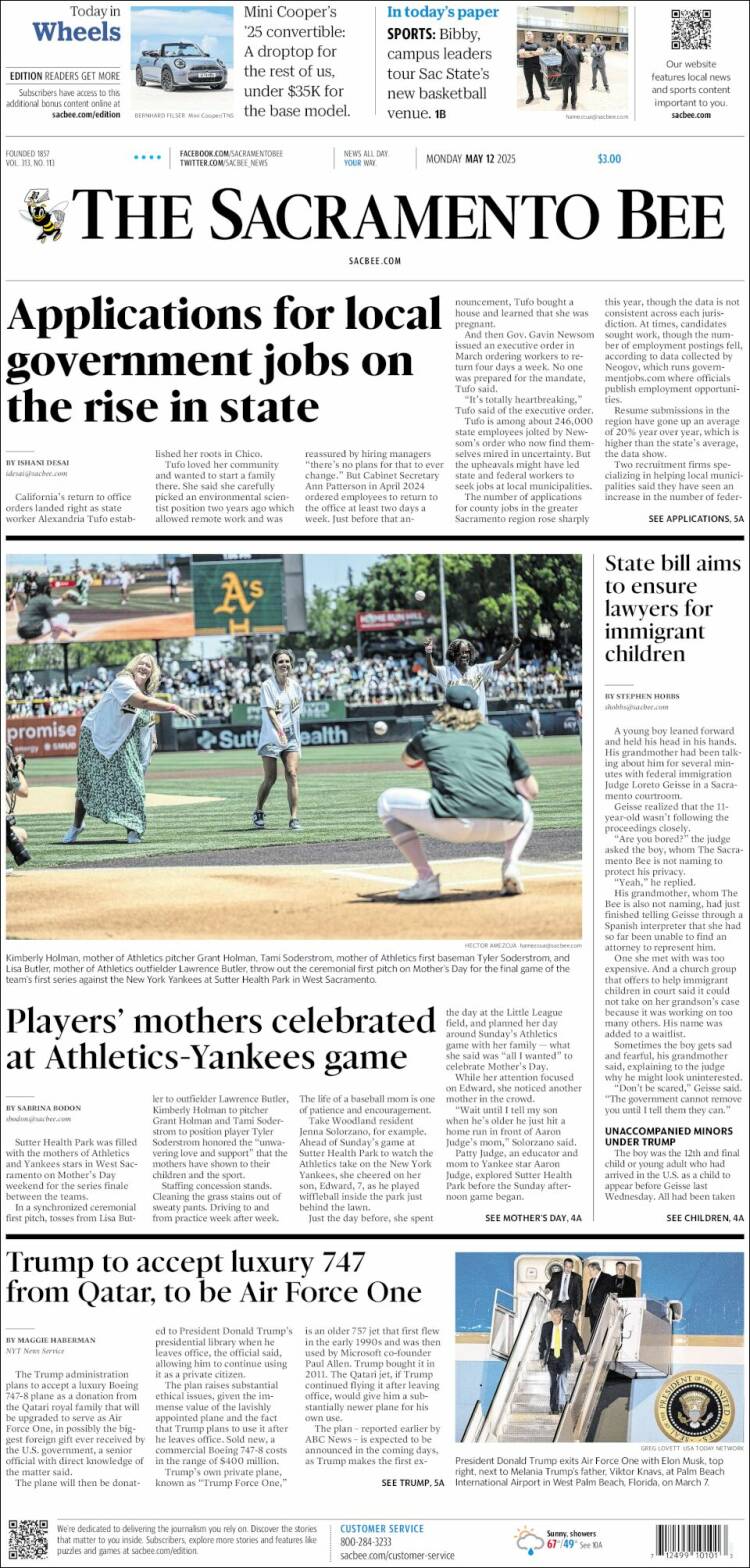 Portada de The Sacramento Bee (USA)